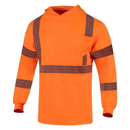 VENDACE Safety Reflective High Visibility Long Sleeve Shirts with Hood Class 3 Hi Vis Construction Work Shirts for Men