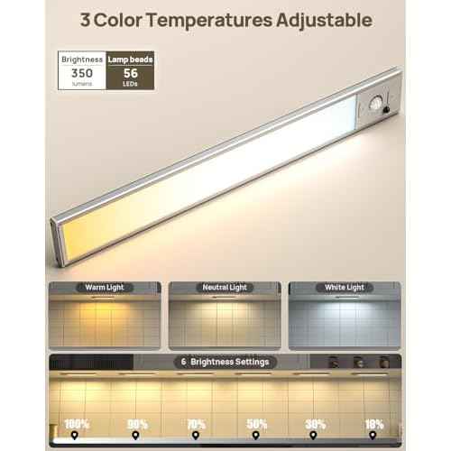 Under Cabinet Lights Wireless, 12'' Rechargeable Motion Sensor Light Indoor, 3 Color Temperature Dimmable Closet Lighting with Remote, Under Counter Lights for Kitchen, Pantry, Stairs, Wardrobe