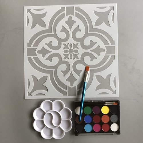4 Pieces Reusable Tile Stencil 12 x 12 Inches - Mandala Style | Wall Templates for DIY Home Decor