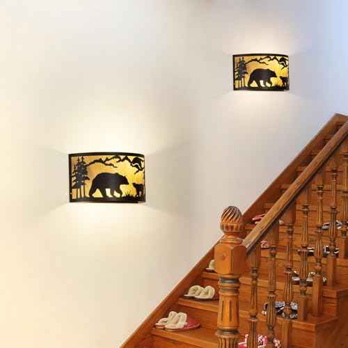 Farmhouse Bear Wall Sconces, E12 Base Rustic Industrial Wall Lights for Bedroom, Living Room, Hallway, Stairway, and Porch Lighting