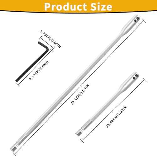 4 Pieces 1/4 Drill Bit Extension Set, High Carbon Steel Drill Extension Set, 6 and 12 Inches Spade Drill Bit Extension with 2 PCS Key for Wood Turners Furniture Carpentry and Construction