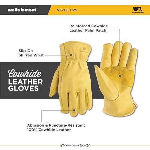 Wells Lamont 3-Pack Leather Work Gloves Men, Heavy Duty Leather Gloves for Men, Saddletan, Large (1129LF)