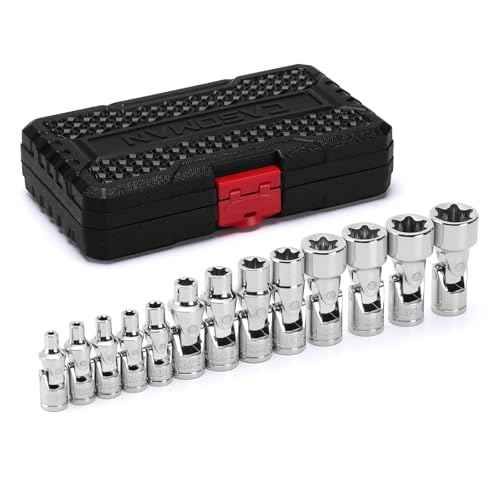 CASOMAN 13PCS 1/4" & 3/8" Drive Universal External Star Socket Set, E4 to E24, CR-V, Swivel Head, 360 Degree Access, with Sturdy Molded Case