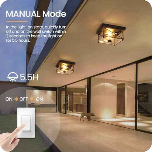 Outdoor Ceiling Light with Motion Sensor, Flush Mount Porch Ceiling Lights Outdoor, 2-Light Farmhouse Metal Close to Ceiling Light Fixture for Patio, Hallway, Garage, Rustic Brown FT09XD05