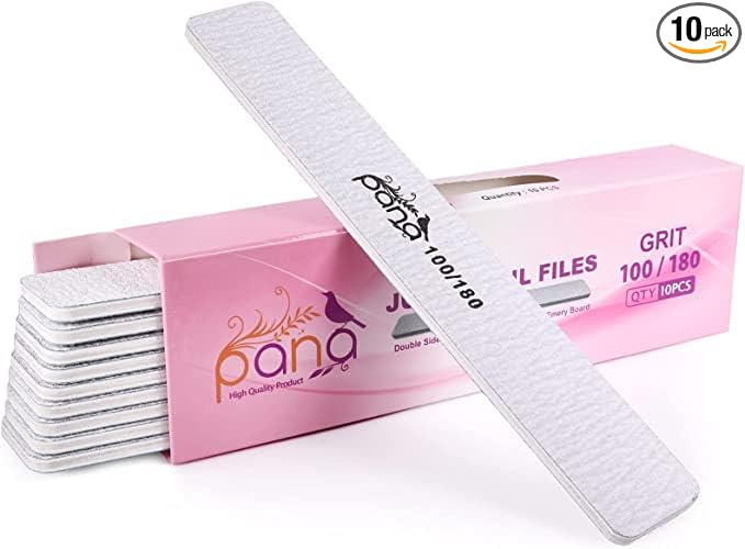 10PCS Jumbo Size PANA Professional Double Sided Nail Files - Zebra, 100/180 Grit - Emery Board Nail Buffering File Manicure Pedicure Nail Polisher Washable