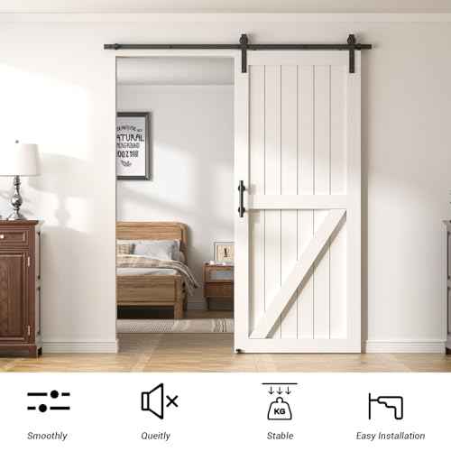 7FT Heavy Duty Sliding Barn Door Hardware Kit£¨1x Floor Guide&1x Pull Handle Set &5FT Track Kit for 42" Wide Single Door£©,Smoothly Quietly,Easy Install (No Door)