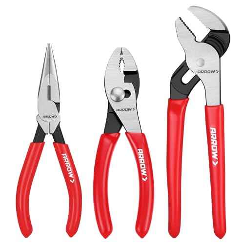 ARROW 3PCS Pliers Set, 6" Needle Nose Pliers, 6" Slip Joint, 8" Groove Joint with Non-slip Handle, Premium Carbon Steel, for Daily Repair & Home Maintenance