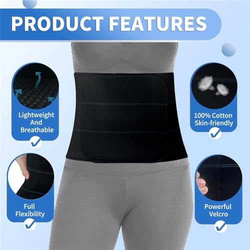 Abdominal Binder Post Surgery Tummy Tuck Belt, Compression Stomach Wrap Belly Band, Skin Friendly, Breathable - (60" - 75") 3 Panel - 9" BLACK