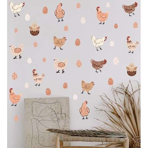Boho Hens Chicken Wall Stickers, Rustic Chick Eggs Vinyl Wall Decals, Removable Funny Farm DIY Wall Art for Kitchen Playroom Farmhouse Decor