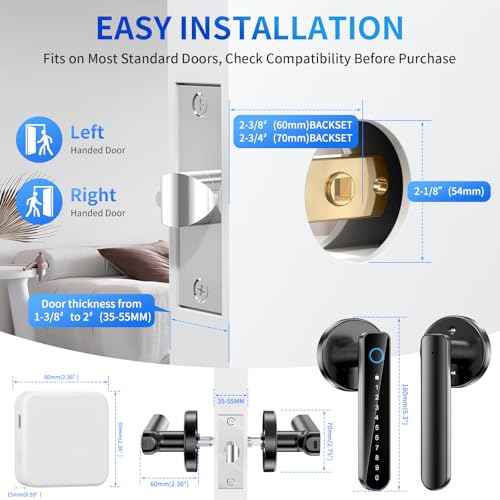Fingerprint Door Lock- biometric Smart Door knob- passcode keypad Door Handle£¬for Bedroom Hotel Office Apartment (Black+WI-FI)