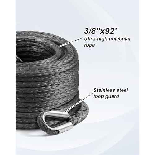 Kolvoii Winch Rope Extension 3/8 Inch x 92 Ft 26,500 Lbs, Synthetic Winch Extension Cable Line for Off Road Vehicle ATV UTV Truck etc (Grey)