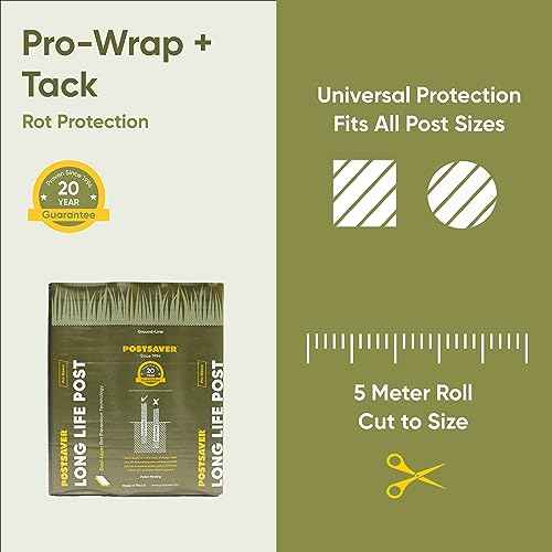 Postsaver Pro-Wrap & Tack | 16 ft Roll Cut to Size | Dual-Layer Rot Protector | Fence Post Protector | 20-Year Post Guarantee | Wood Protection| Fits Any Size Post (1)