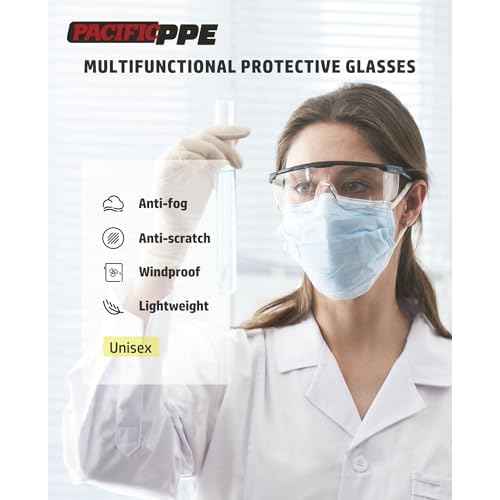 PACIFIC PPE 2 Pack Safety Glasses for Men and Women, ANSI Z87 Anti-fog Eyewear with Scratch Resistant Clear Wraparound Lenses, Adjustable Lab Goggles, UV Protection