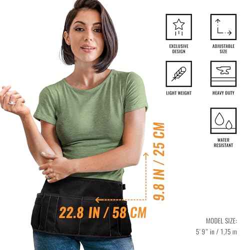 Under NY Sky Salon Waist Apron - 9 Pockets, 3 Loops, Oxford Canvas - Hair Cut Holster for Tool Storage, Shears, Brush, Trimmer - Belt Pouch - Hair Stylist, Makeup Artist, Barber, Cosmetology - Black