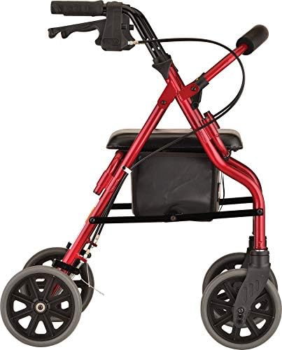 NOVA Medical Products Zoom Rollator Walker with Seat Height, 20 Inch, Red, 1 Count