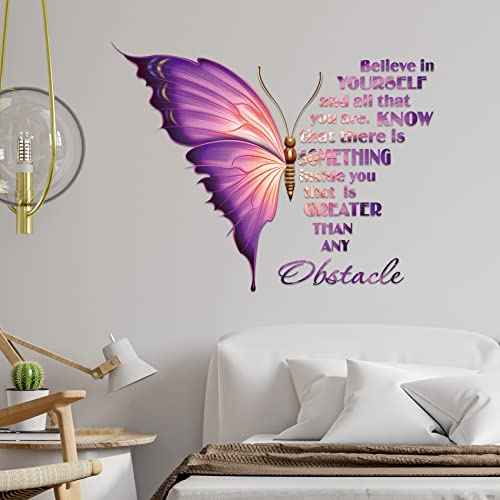 Large Inspirational Butterfly Wall Decals Stickers, Motivational Saying Positive Peel and Stick Wall Art Decals for Women Girls Bedroom Living Room Office (Colorful)