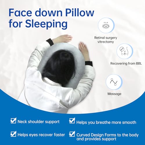 Face Down Pillow After Eye Surgery - BBL Pillow After Surgery for Sleeping - Prone Face Down Massage Pillow Headrest for Bed - Retinal Vitrectomy Recovery Equipment, Grey