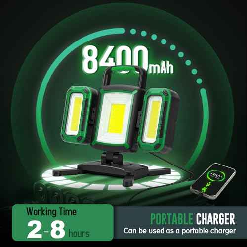 50W 5000LM Rechargeable Work Light, 3-in-1 Magnetic Work Light with Detachable 2 Floodlights, 9 Modes, Foldable&360¡Æ Rotatable IP65 Portable LED Worklight with Hooks for Jobsite Garage Car Repairing
