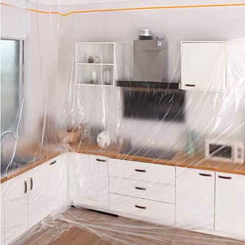 Masking Film Masking Plastic Film Pre-Folded Hand Masker Film for Painting & Automotive Plastic Masking Film Overspray Protection (3.6 Feet x 65 Feet, 3 Rolls)