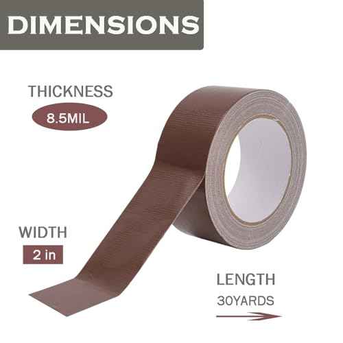 Duct Tape Dark Brown 2 Inches x 30 Yards, No Residue, Waterproof, Tear by Hand, Heavy Duty, Strong Adhesive Brown Duct Tape for Repairs, Industrial, Professional Use