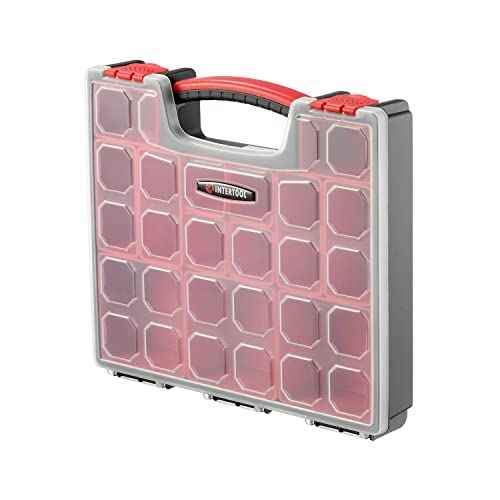 INTERTOOL Hardware Organizer with 13 Removable Bins - Small Parts Storage Tool Box for Nuts, Bolts, Screws, Nails - Portable Handle Transparent Lid with Locks BX08-4031