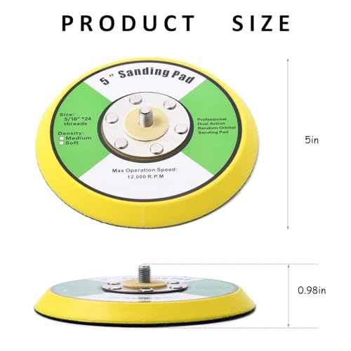 1Pcs 5in Hook and Loop Flexible Backing Pad, 5" Sanding Back Pad 5/16" 24 Thread for Air Orbital Sander and Pneumatic Polisher