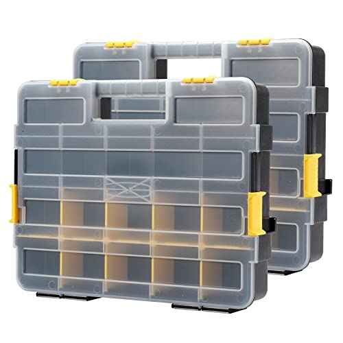 Mayouko Stackable Plastic Toolbox Organizer, Interlocking Small Parts Organizer, Compartment Toolbox for Screw,Nail,Hardware, 2PCS