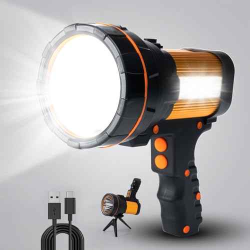 Super Bright Most Powerful Cordless Handheld Spotlight High Lumens Rechargeable Big LED Flashlight, Large Searchlight Long Lasting Long Range