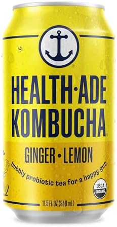 Health-Ade Ginger-Lemon Kombucha, Organic Drink, 24-Pack (11.5 Fl Oz Cans) - Fermented Tea with Probiotics, Detoxifying Acids, Supports Gut Health - Non-GMO, Vegan, Gluten-Free