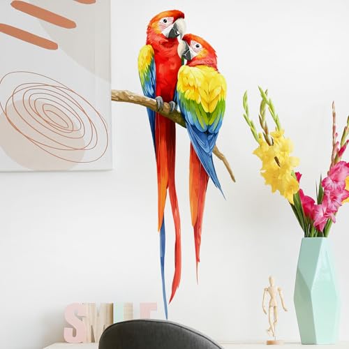 Macaw Parrot Wall Decals Removable Bird Couple Vinyl Stickers for Nursery Living Room and Kids Playroom Jungle Theme Decor Peel and Stick Wall Art