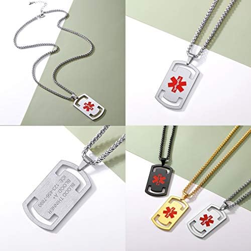 Supcare Medical Alert Necklace for Men Women, Stainless Steel Engraved Medical Emergency Pendant,Customized Medical ID Jewelry(16 Types)
