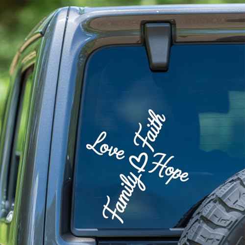 Love Faith Hope Family Cross Decal Christian Inspirational Vinyl Sticker Religious Quote Waterproof for Car Laptop Wall Bible Gift 7 x 6,4 Inches