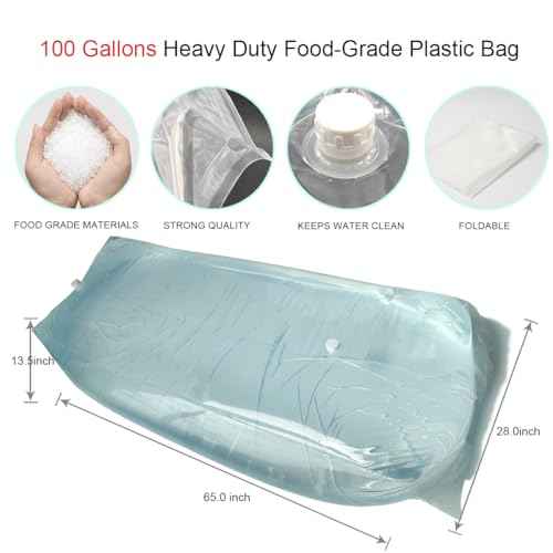 100 Gallons Quick Fill Water Storage Bladder Food-Grade Water Container for Bathtub Storage, Camping, Hurricane & Disaster Preparedness, Portable Home Survival Essentials