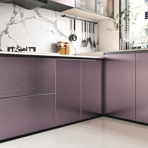 Wallercity Gradient Purple Stainless Steel Contact Paper for Kitchen Backsplash Waterproof Fridge Vinyl Wraps Metal Brushed Wallpaper for Dishwasher Metallic Wall Paper for Appliances 15.8''x78.7''