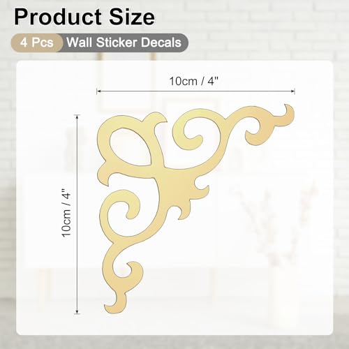 uxcell 4 Pcs Self-Adhesive Wall Sticker Mirror Decals, Acrylic Hollow Mirror Tiles Sticker Applique Corner Hollow Stickers for Home Room Background Decoration, Light Gold (10x10cm)