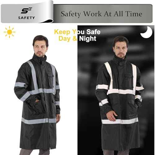 sesafety Safety Rain Coats for Men Work, Class 3 HighVisibility Rain Gear Construction, Reflective Hi Vis RainJacket Lightweight Waterproof