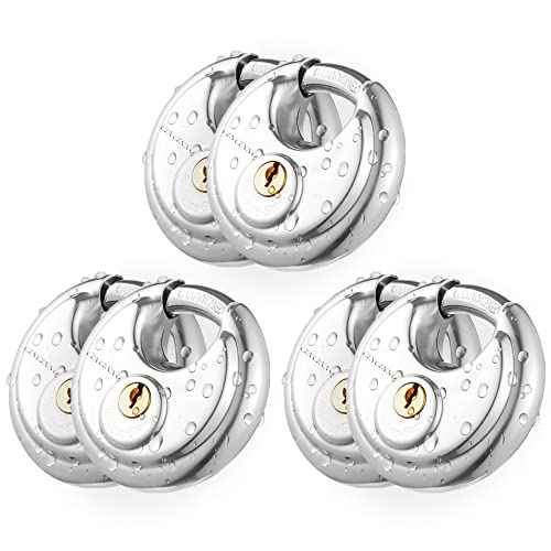 Discus Padlock with Key, 6 Pack Stainless Steel Storage Lock with 2-3/4 in. Wide, 3/8 in. Diameter Shackle, Heav Duty Disc Lock for Storage Unit, Sheds, Garages and Fence