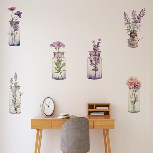 6 Pieces Little Fresh Glass Flower Vase Wall Decals 3D Flower Vase Wall Stickers Wall Decor Wall Art Creative Cuarto Living Dining Bedroom Children's Baby Girls Room Pegatinas para Pared Calcoman?as