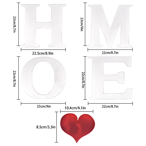 14PCS Mirror Wall Decor Home Sign Letters for Wall Stickers Decal, Silver 3D Art Red Heart Sticker for Bedroom Family Farmhouse Office Modern Living Room Decor