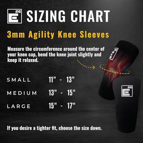Element 26 Agility Knee Compression Sleeve - 1 Pair (3mm) Compression Knee Sleeve - Knee Support for Working Out - Running & Weight Lifting Knee Sleeves | For Men & Women (Large, Black)