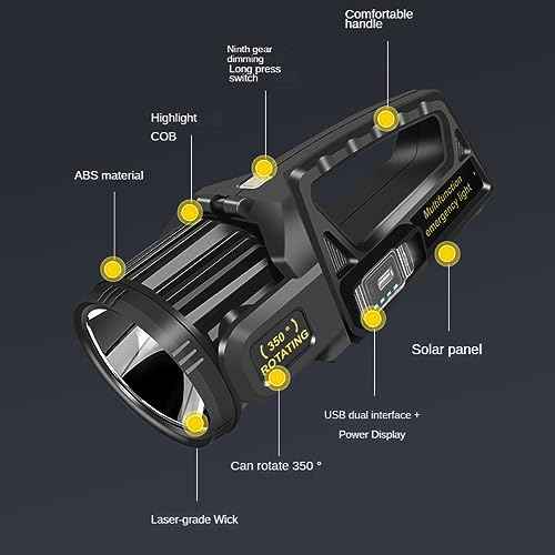 1300000 L Spotlight, Rechargeable Led Spotlight Flashlight with 350¡Æ Rotate Head, 9 Modes Super Bright Spot Lights Outdoor Handheld, IPX6 Waterproof Solar Flashlight for Emergencies