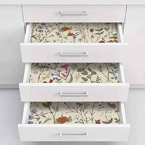 JiffDiff Floral Wallpaper Peel and Stick- 118" x 17.3" Farm Floral Wall Paper Wildwood Daisy Self Adhesive Stick On Wallpaper Removable Contact Paper (Mustard)