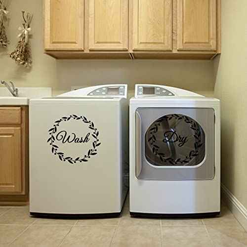 SUPERDANT Laundry Room Decals Washer and Dryer Decals Wash Dry Wall Stickers Decor Vinyl DIY Quote Wall Art for Family Laundry Shop Home Apartment Washing Machine Dryer Decal 15in