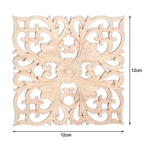 MUXSAM Square Wood Carved Onlays Appliques, Unpainted Ornate Wooden Carvings Center Decals for Closet Door Cabinet Drawer Wall Ceilling Dresser Wardrobe Furniture DIY Decor(2-Pack, 12cm/4.7")