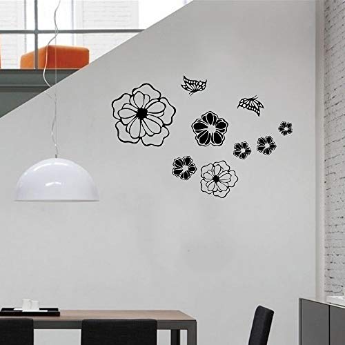 5 Sheets White Flower Wall Stickers, DIY Butterfly Wall Decals Art for Bedroom Sofa Background, Different Sizes and Shapes Stickers, Offices Living Room Classroom Home Decoration (Black Flower)