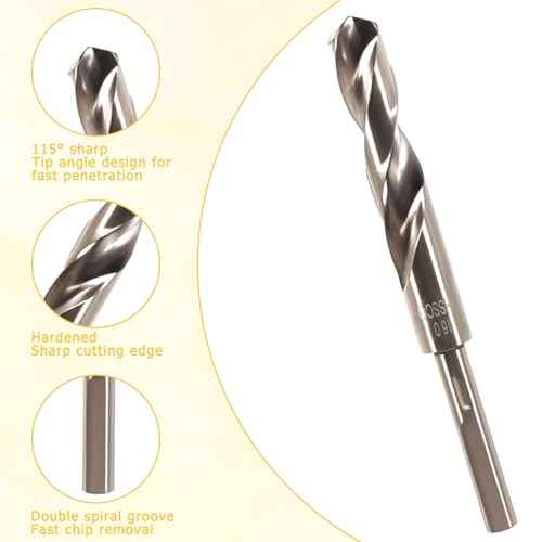 5/8 Inch Reduced Shank Drill Bit, Stainless Metal High Speed Twist Cobalt Drill Bit for Drilling Steel, Copper, Aluminum Alloy, Cast Iron, 16 mm