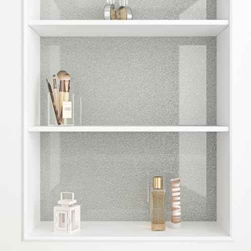 Glossy Grey Contact Paper for Cabinets Desk Liners Peel and Stick Countertops Shiny Grey Wallpaper Self Adhesive Glitter Contact Paper Waterproof Wallpaper for Bathroom Walls Vinyl Film