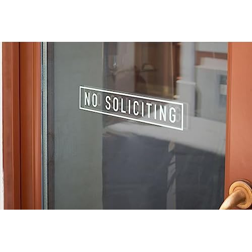 Premium White Vinyl Decal 13x3 inches: No Soliciting On The Outside of Storefront Window and Door- Elegant Front Door Greeting, No Salesmen Sticker