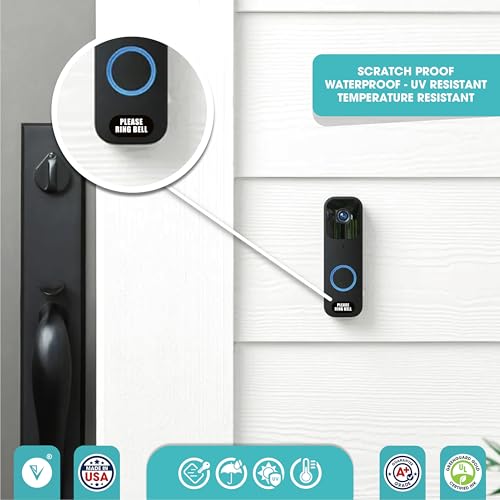 Tiny Please Ring Bell Sign | 3 Sizes Doorbell Stickers | Tiny Sizes Perfect for Video Doorbell | Please Ring Bell Sign Outdoor | Weatherproof Sticker (Black - 3 sizes)