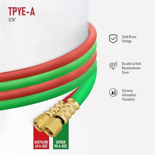 RX WELD 3/16-Inch Oxygen Acetylene Hose with 3/8"-24 A Fittings, Grade R, 25 Feet